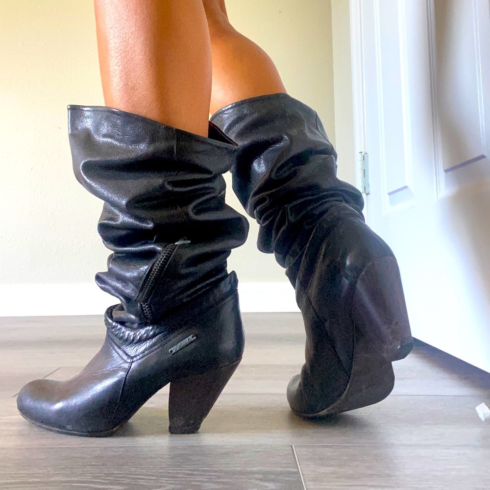 DIESEL Over The Knee Black Leather Boots